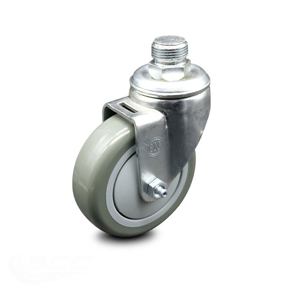 4 Inch Gray Polyurethane Wheel with 3/4 Inch NPT Pipe Thread Stem Swivel Caster